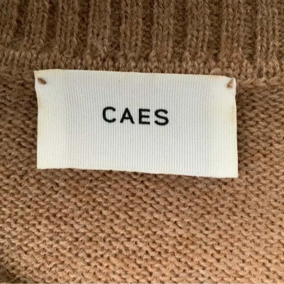 CAES Knit Crewneck Sweater Alpaca Virgin Wool Brown Khaki Tan Medium - Picture 9 of 12